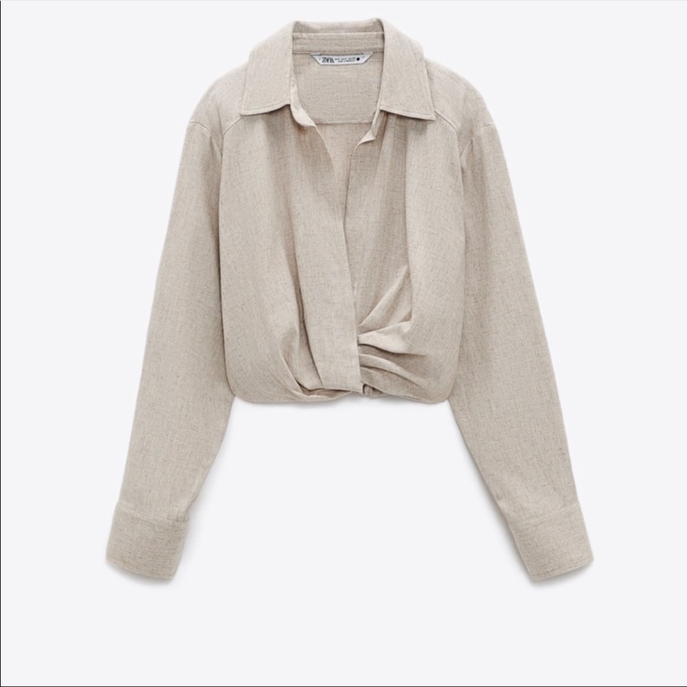 Zara pleated linen blend top